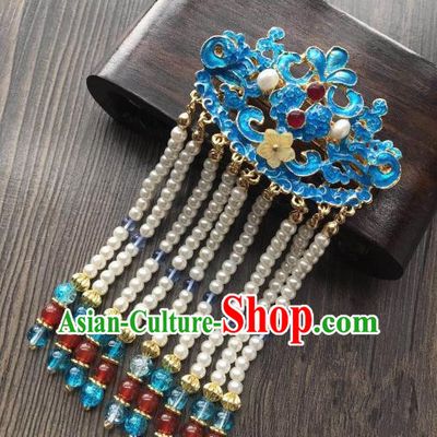 Chinese Ancient Hair Accessories Traditional Blueing Tassel Hair Claw Hairpins for Women