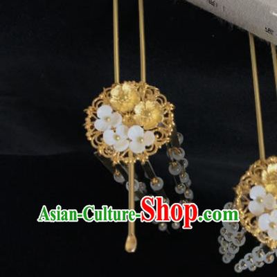 Chinese Ancient Princess Hair Accessories Traditional Golden Tassel Brass Hairpins for Women