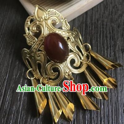 Chinese Ancient Princess Hair Accessories Traditional Golden Tassel Hair Claw Hairpins for Women