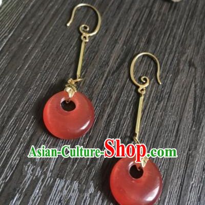 Chinese Ancient Classical Jewelry Accessories Traditional Hanfu Red Chalcedony Earrings for Women