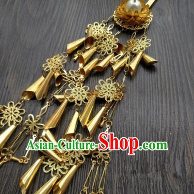 Chinese Ancient Princess Hair Accessories Traditional Golden Tassel Hairpins for Women