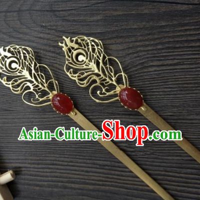 Chinese Ancient Princess Hair Accessories Traditional Agate Golden Hairpins for Women