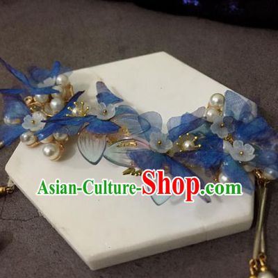 Chinese Ancient Hanfu Hair Accessories Traditional Blue Butterfly Hair Claws Hairpins for Women