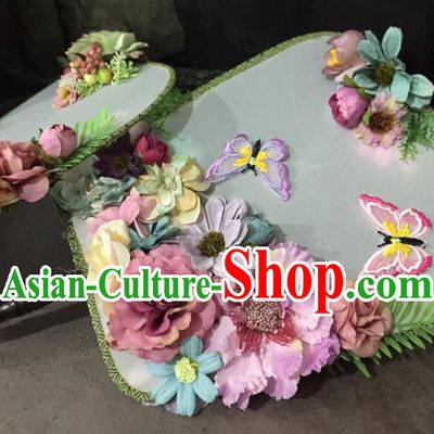 Chinese Ancient Wedding Accessories Traditional Peony Flowers Palace Fans for Women