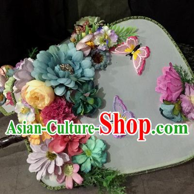 Chinese Ancient Wedding Accessories Traditional Peony Flowers Butterfly Palace Fans for Women