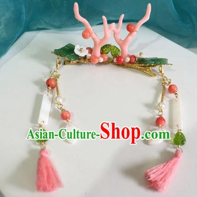 Chinese Ancient Hanfu Hair Accessories Traditional Pink Dragon Horn Hair Claws Hairpins for Women