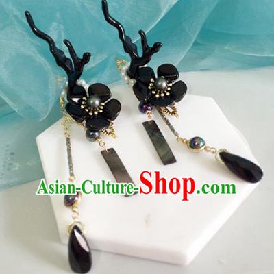 Chinese Ancient Hanfu Hair Accessories Traditional Black Dragon Horn Hair Claws Hairpins for Women