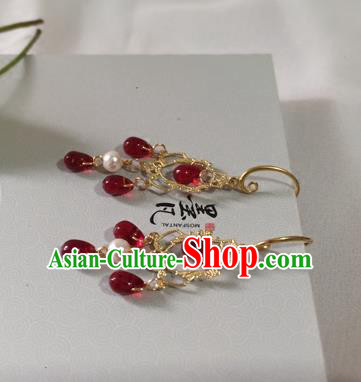 Chinese Ancient Hanfu Jewelry Accessories Traditional Red Crystal Earrings for Women Chinese Ancient Hanfu Jewelry Accessories Traditional Red Crystal Earrings for Women