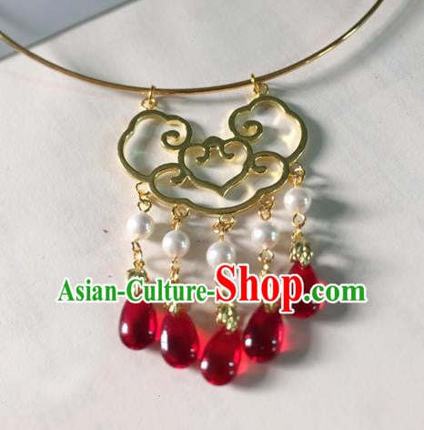 Chinese Ancient Hanfu Jewelry Accessories Traditional Red Crystal Tassel Necklace for Women