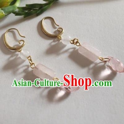 Chinese Ancient Hanfu Jewelry Accessories Traditional Rose Chalcedony Earrings for Women