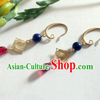 Chinese Ancient Hanfu Jewelry Accessories Traditional Golden Earrings for Women