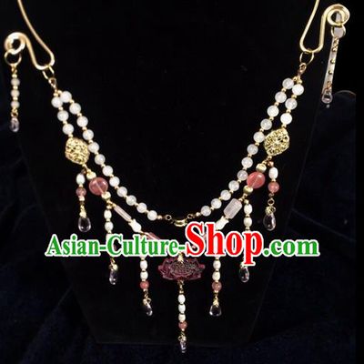 Chinese Ancient Hanfu Jewelry Accessories Traditional Pearls Tassel Lotus Necklace for Women