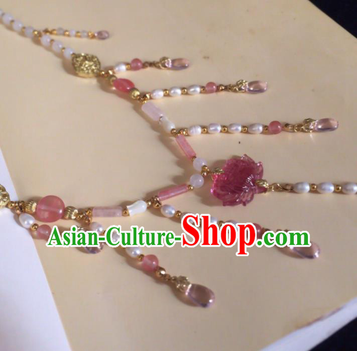 Chinese Ancient Hanfu Jewelry Accessories Traditional Pearls Tassel Lotus Necklace for Women Chinese Ancient Hanfu Jewelry Accessories Traditional Pearls Tassel Lotus Necklace for Women