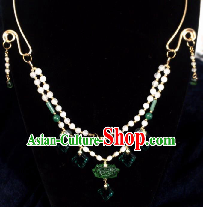 Chinese Ancient Hanfu Jewelry Accessories Traditional Tassel Green Lotus Necklace for Women Chinese Ancient Hanfu Jewelry Accessories Traditional Tassel Green Lotus Necklace for Women