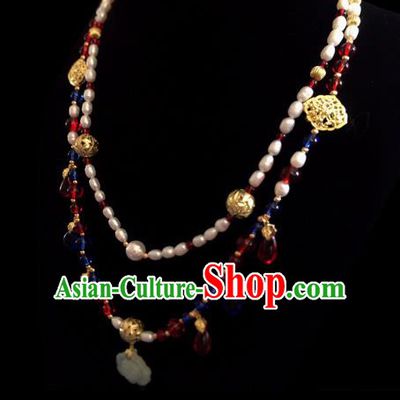 Chinese Ancient Hanfu Jewelry Accessories Traditional Pearls Necklace Conophytum Pucillum for Women