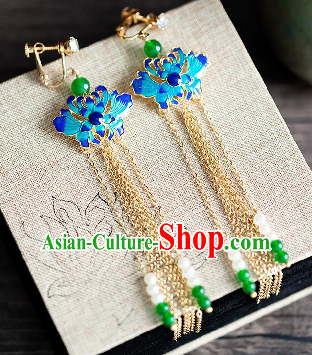Chinese Ancient Hanfu Jewelry Accessories Traditional Wedding Tassel Blueing Earrings for Women Chinese Ancient Hanfu Jewelry Accessories Traditional Wedding Tassel Blueing Earrings for Women