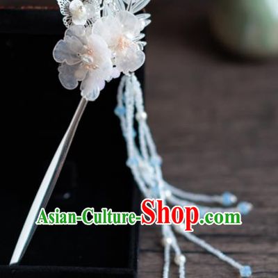 Chinese Ancient Hanfu Hair Accessories Traditional Wedding White Flowers Tassel Hairpins for Women