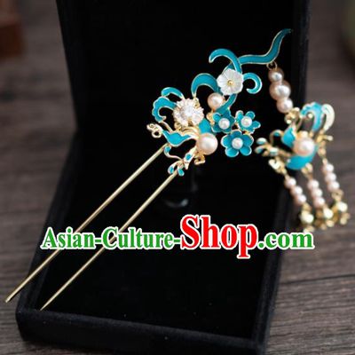 Chinese Ancient Hanfu Wedding Hair Accessories Traditional Pearls Tassel Hairpins for Women