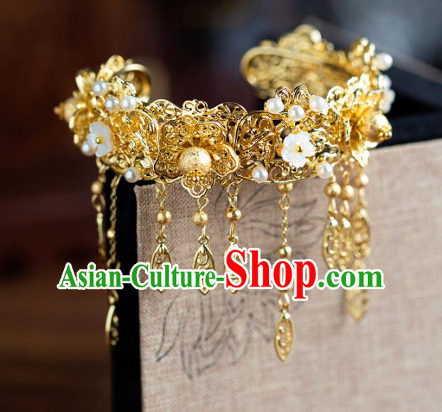 Chinese Ancient Hanfu Jewelry Accessories Traditional Golden Flowers Tassel Bracelet for Women Chinese Ancient Hanfu Jewelry Accessories Traditional Golden Flowers Tassel Bracelet for Women