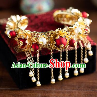 Chinese Ancient Bride Hanfu Jewelry Accessories Traditional Golden Tassel Bracelet for Women