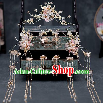 Chinese Ancient Hanfu Wedding Hair Accessories Traditional Bride Tassel Hairpins Hair Comb for Women