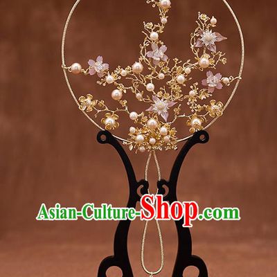 Chinese Ancient Wedding Accessories Traditional Bride Plum Blossom Palace Fans for Women