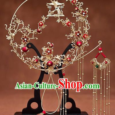 Chinese Ancient Wedding Accessories Traditional Bride Tassel Palace Fans for Women