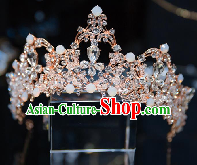 Handmade Baroque Hair Accessories Princess Wedding Champagne Crystal Royal Crown for Women Handmade Baroque Hair Accessories Princess Wedding Champagne Crystal Royal Crown for Women