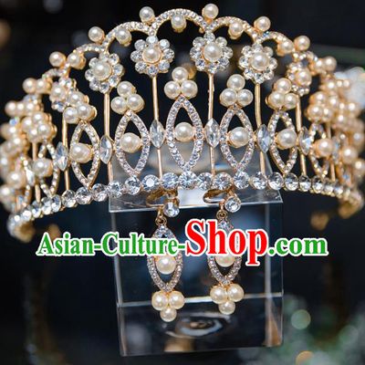 Handmade Baroque Hair Accessories Wedding Queen Crystal Royal Crown for Women