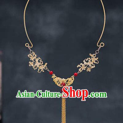 Chinese Ancient Bride Hanfu Jewelry Accessories Traditional Golden Tassel Necklace for Women
