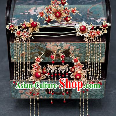 Chinese Ancient Wedding Hair Accessories Traditional Hanfu Tassel Hairpins Palace Hair Comb for Women