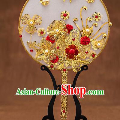 Chinese Ancient Bride Accessories Traditional Wedding Classical Golden Palace Fans for Women