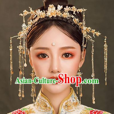 Chinese Ancient Queen Golden Hair Clasp Hair Accessories Traditional Hanfu Tassel Hairpins for Women