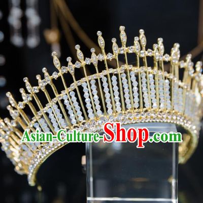 Handmade Baroque Hair Accessories Wedding Queen Crystal Beads Royal Crown for Women