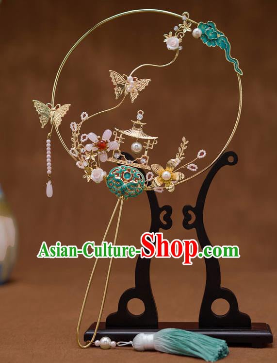 Chinese Ancient Bride Blueing Round Fans Traditional Wedding Classical Palace Fans for Women Chinese Ancient Bride Blueing Round Fans Traditional Wedding Classical Palace Fans for Women