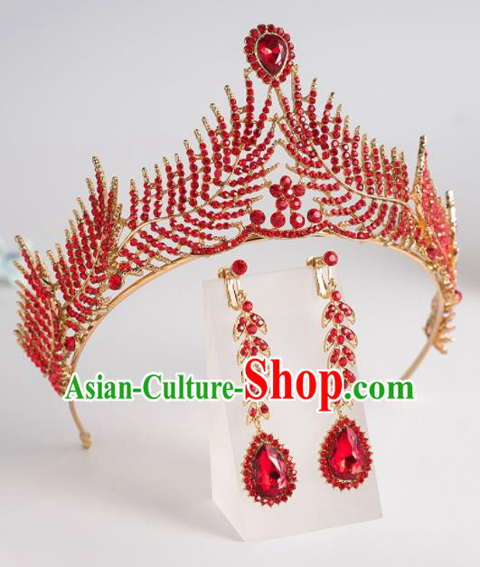 Handmade Wedding Hair Accessories Princess Red Crystal Royal Crown for Women Handmade Wedding Hair Accessories Princess Red Crystal Royal Crown for Women