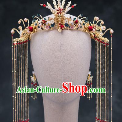 Chinese Ancient Bride Hair Accessories Wedding Phoenix Coronet Traditional Hanfu Hairpins for Women