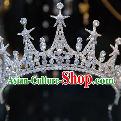 Handmade Baroque Wedding Hair Accessories Princess Zircon Stars Royal Crown for Women