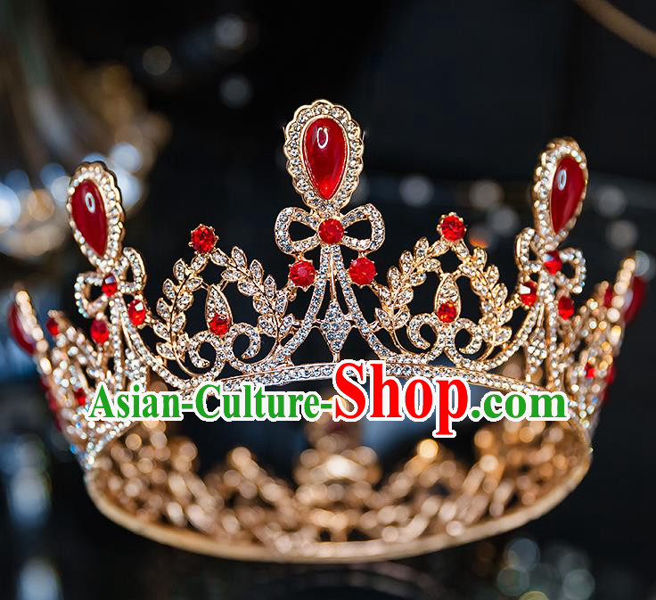 Handmade Wedding Bride Hair Accessories Baroque Red Crystal Royal Crown for Women Handmade Wedding Bride Hair Accessories Baroque Red Crystal Royal Crown for Women
