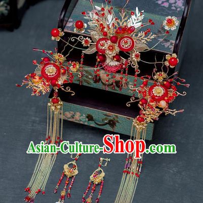 Chinese Ancient Wedding Agate Hairpins Traditional Bride Palace Hair Accessories for Women