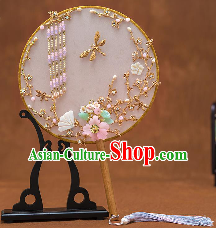 Chinese Ancient Bride Tassel Round Fans Traditional Wedding Classical Palace Fans for Women Chinese Ancient Bride Tassel Round Fans Traditional Wedding Classical Palace Fans for Women