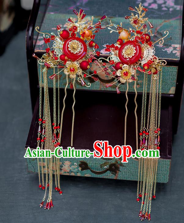 Chinese Ancient Wedding Agate Hairpins Traditional Bride Palace Hair Accessories for Women Chinese Ancient Wedding Agate Hairpins Traditional Bride Palace Hair Accessories for Women