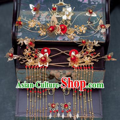 Chinese Ancient Palace Phoenix Coronet Tassel Hairpins Traditional Bride Hair Accessories for Women