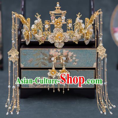 Chinese Ancient Palace Tassel Phoenix Coronet Traditional Bride Hair Accessories for Women