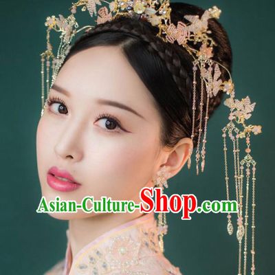 Chinese Ancient Palace Hair Accessories Traditional Bride Tassel Phoenix Coronet for Women