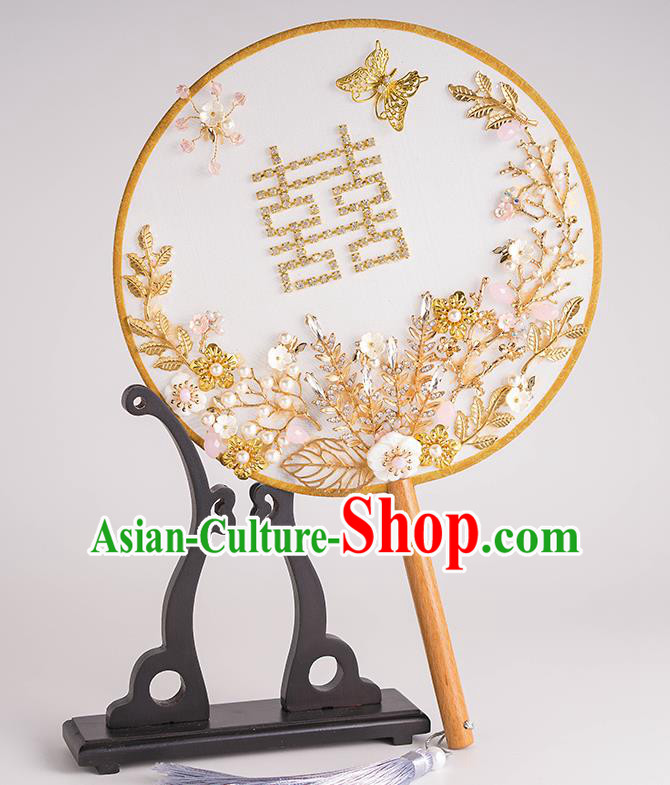 Chinese Traditional Wedding Round Fans Classical Ancient Bride Palace Fans for Women Chinese Traditional Wedding Round Fans Classical Ancient Bride Palace Fans for Women