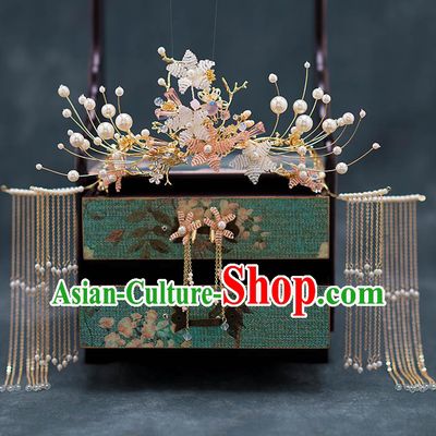 Chinese Ancient Palace Hair Accessories Hairpins Traditional Bride Tassel Phoenix Coronet for Women