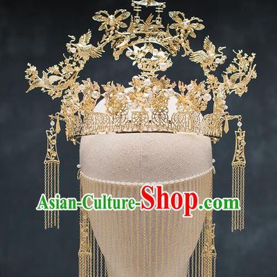 Chinese Ancient Palace Hair Accessories Hairpins Traditional Bride Pavilion Phoenix Coronet for Women