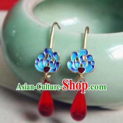 Chinese Ancient Hanfu Jewelry Accessories Traditional Wedding Blueing Lotus Agate Earrings for Women