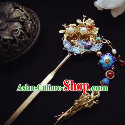 Chinese Ancient Hair Accessories Blueing Hair Clip Traditional Bride Hanfu Hairpins for Women
